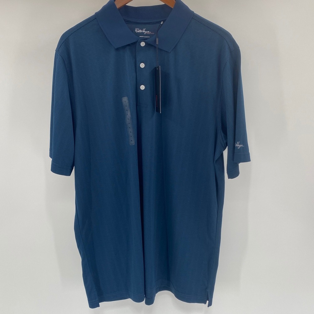 NEW Walter Hagen Essentials Polo Shirt Mens Extra Large Navy Blue Textured Golf - Picture 2 of 11